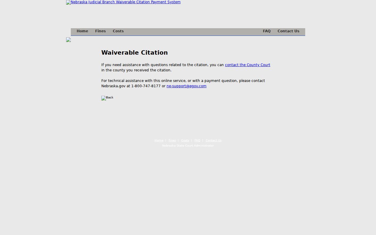 Nebraska waiverable citation contact route for Webster County traffic warrants