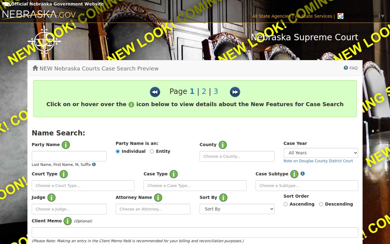 JUSTICE name search fields for Webster County warrant lookup