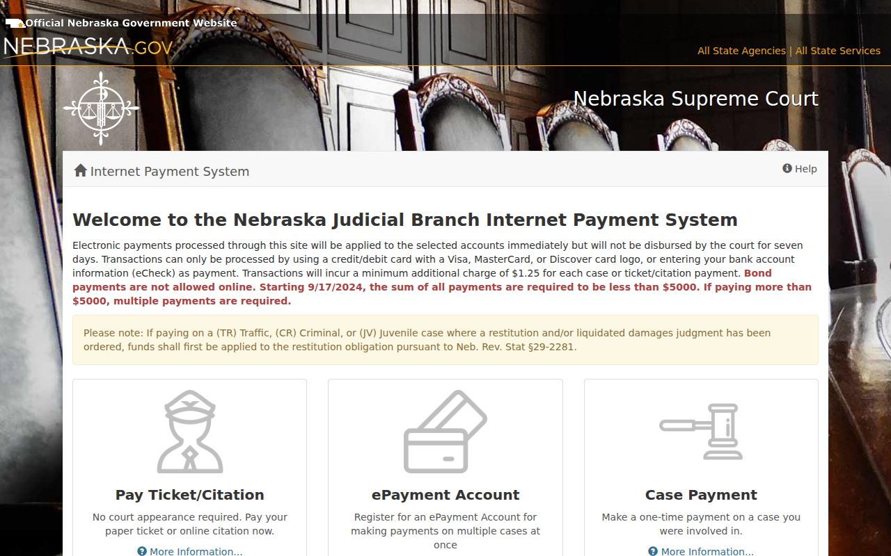 Nebraska citation payment interface for Webster County traffic warrant records