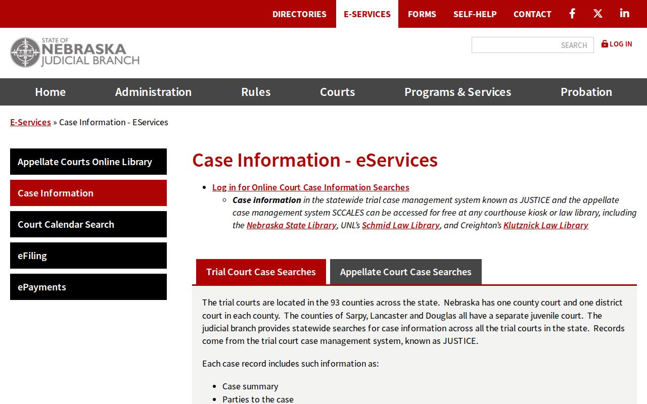 Nebraska court case-information access for Webster County warrant records